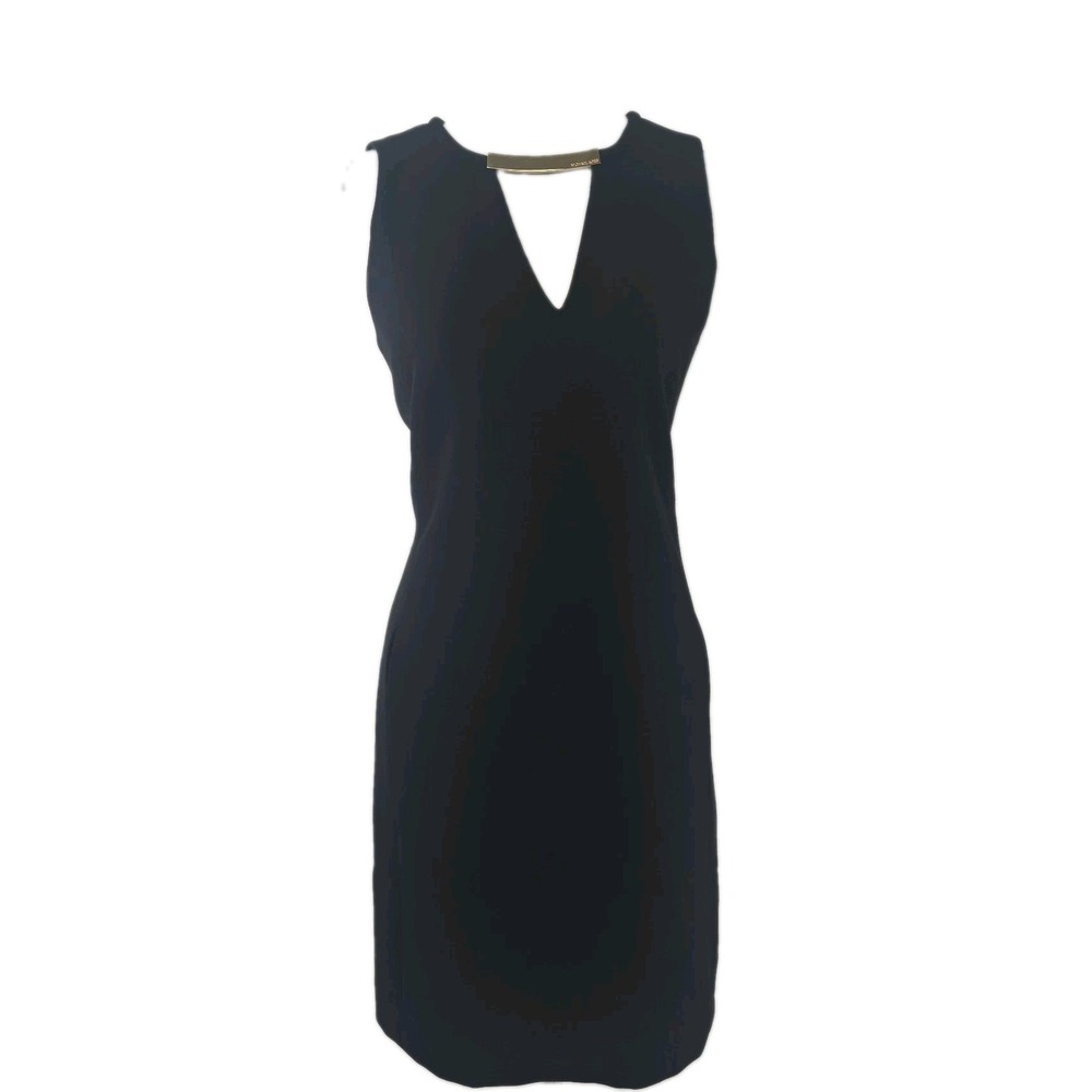 Michael Michael Kors Size 6 Black Sleeveless V-neck Sheath Dress W/ Pockets